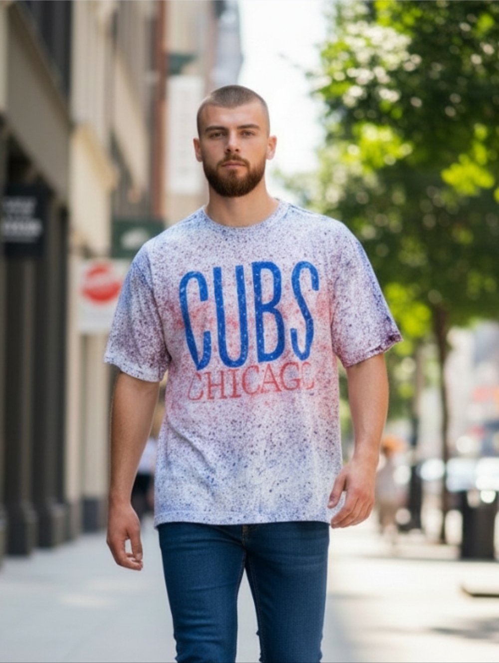 VTG Chicago Cubs Splatter Tshirt Sz‎ L XL Single Stitch Rare 1991 90s Artex